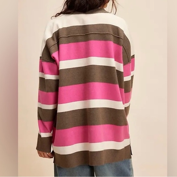 Free People League Of Her Own Cardigan XS  Brown Striped Oversized Academia Prep - Picture 8 of 17